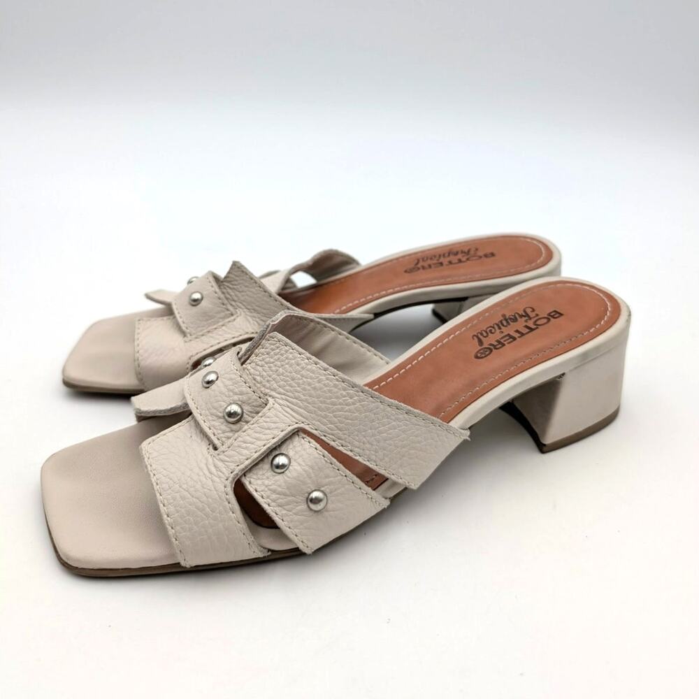 Bottero Studded Leather Slide Sandals Open Toe Women's Off White Size US6 EU37